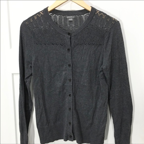 EDDIE Bauer grey cardigan with crochet shoulder detail size small - Picture 1 of 5